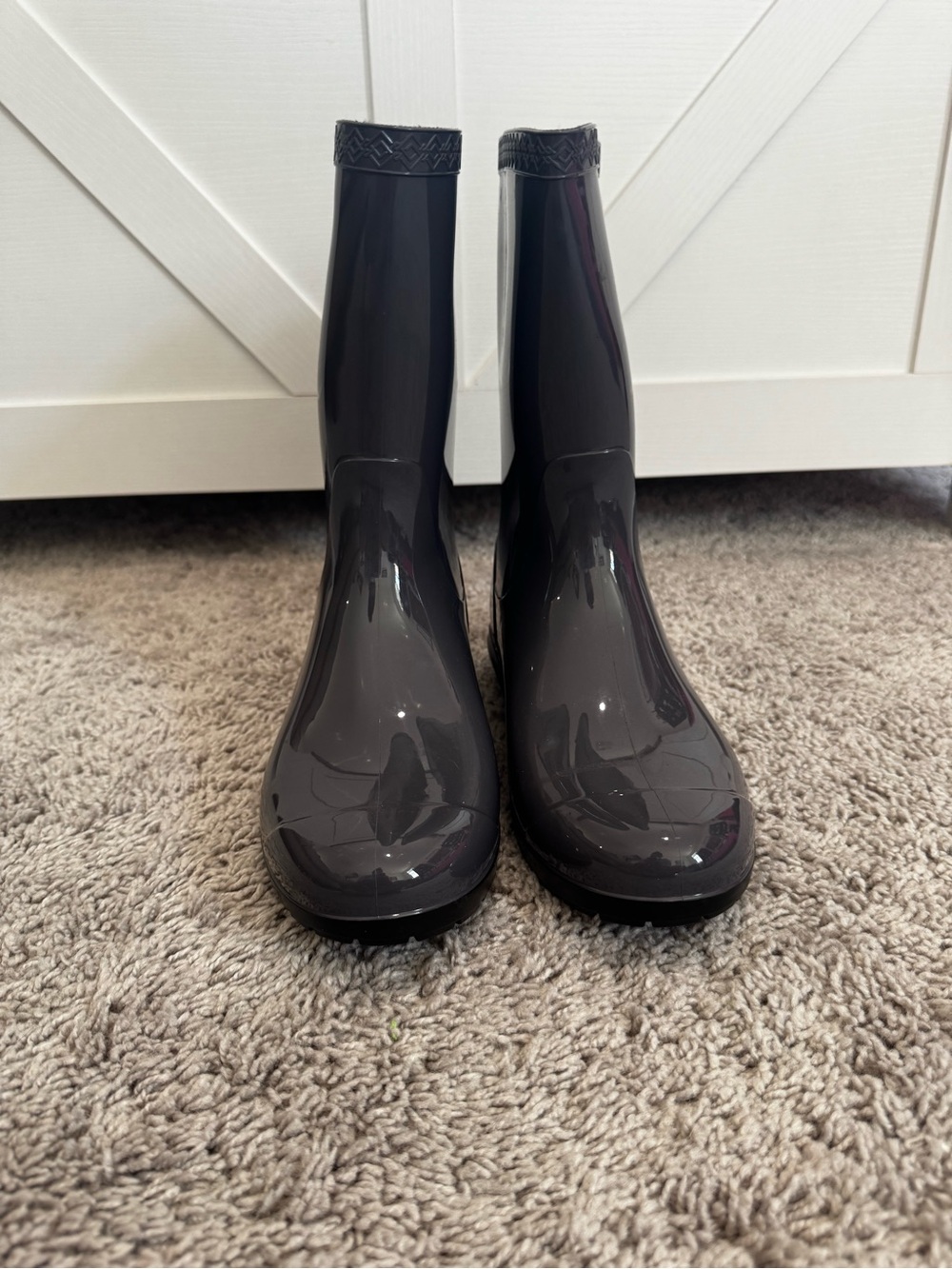 UGG Glossy Dark Charcoal Ankle Rain Boots